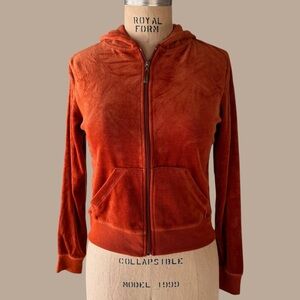 Vintage Y2K Rust Orange Velour Zip Up Hoodie